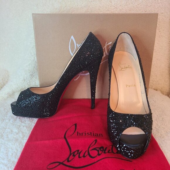 Christian Louboutin Hyper Prive Black Very Riche Strass - Picture 2 of 14